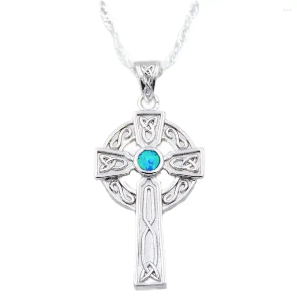 Цепочки с ирландским кельтским крестом и синим опалом, кулон, ожерелье, религиозные украшения