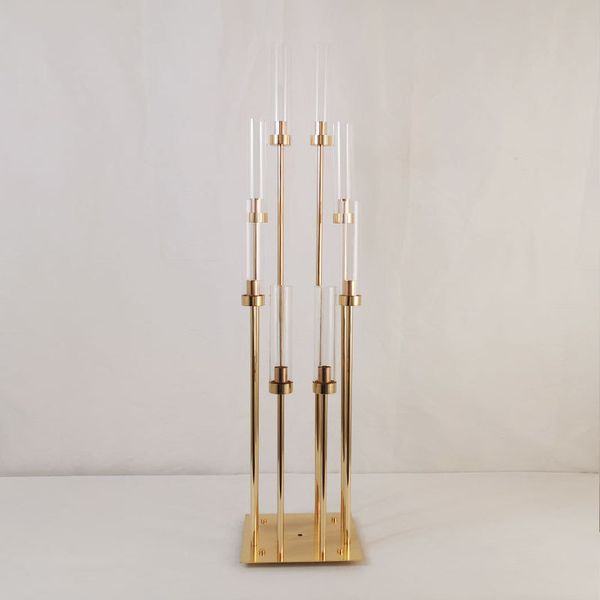 Boden stehend hohe 8 Köpfe Kerzenhalter Gold Metall Tisch Candelabra 8 Waffen Mittelstücke für Hochzeitsfeier