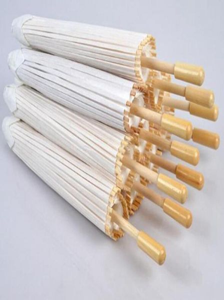 Guarda-chuva de casamento feito à mão com diâmetro de 60 cm, cor branca lisa, guarda-sol de papel pequeno chinês com cabo de bambu 9299121