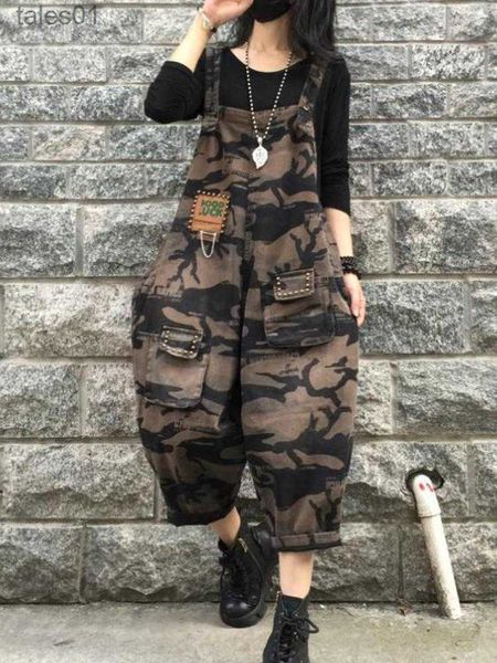 Damen Jeans Jeans Mode Retro Camouflage Denim Ärmellos Frühling Lose Hosenträger Overall Streetwear Harem 240304