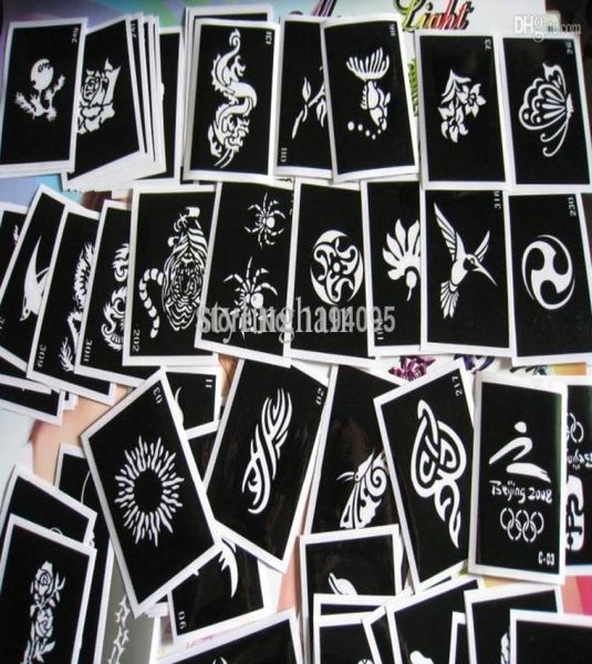 Intero stencil per tatuaggio misto da 100 pezzi per dipingere immagini di tatuaggi all'henné disegni stencil riutilizzabili per tatuaggi aerografo9632045