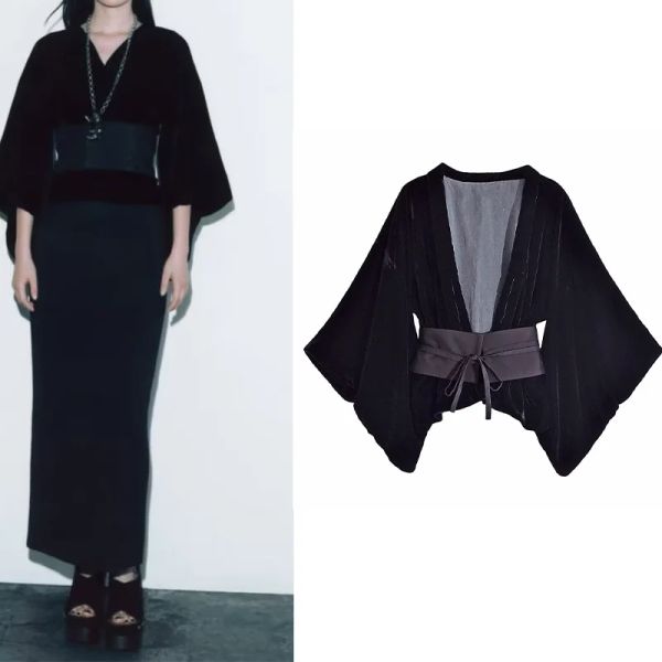 Jacken Frauen Samt Kimono Stil Mantel Mode Jugend Casual Bund Dekoration Für Frauen Frühling Herbst High Street Mantel