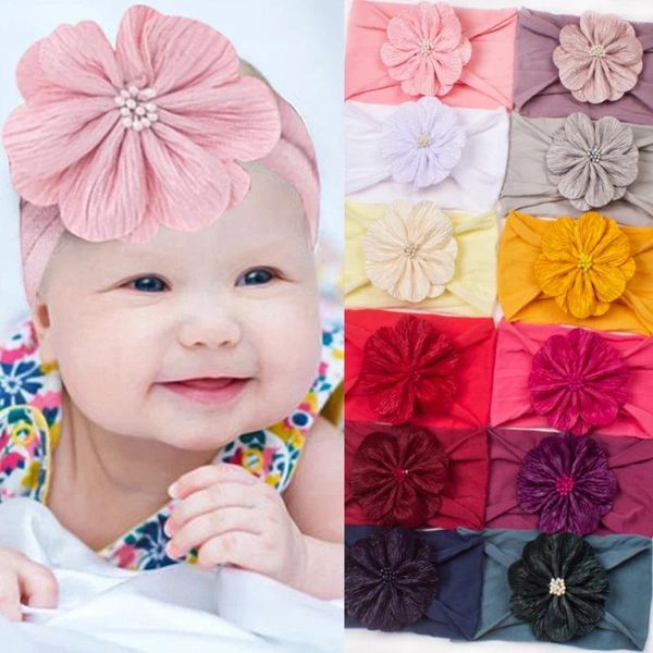 Acessórios de cabelo 1 pcs moda bebê meninas flor com estame nylon headband artesanal elástico nascido criança turbante headwraps