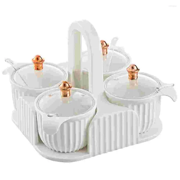 Set di stoviglie Spezie Contenitore per bottiglie di condimento portatile Contenitore per organizer Contenitori in ceramica Sale Condimento bianco