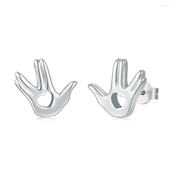 Ohrstecker aus 925er-Sterlingsilber, Vulkan-Gruß, Handgeste mit Herz, lange leben und gedeihen, Schmuck, Geschenke für Frauen, Teenager, Mädchen