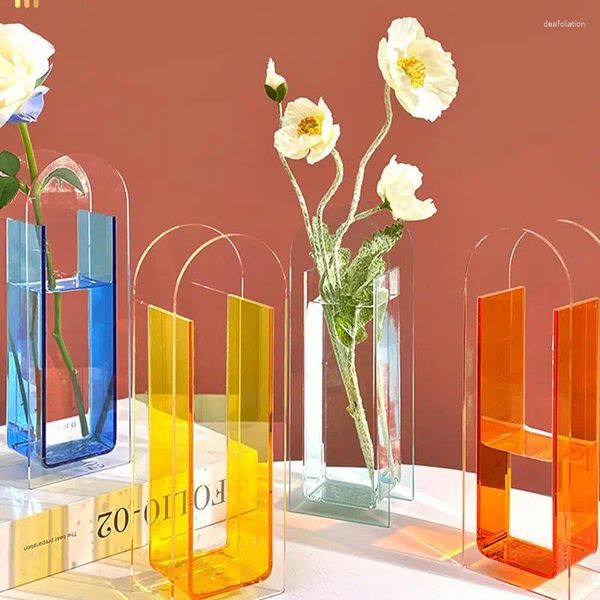 Vasos Vaso Acrílico Moderno Retângulo Flor Garrafa Decorativa Titular Art Clear Arranjo Pot para Decoração de Casa