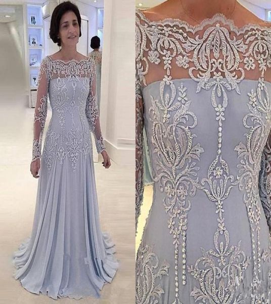 Lavendel Elegantes Kleid für die Brautmutter Spitze Mutterkleider mit langen Ärmeln Bateau-Etui Formelles Abendkleid Übergröße 1862054