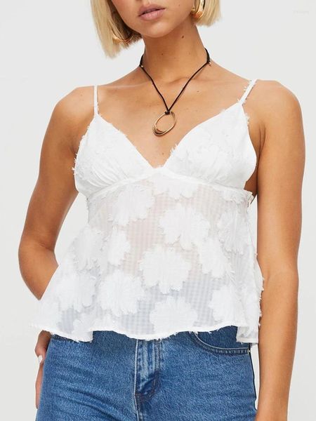 Damen Tanks Crop Tops Sexy Camis mit tiefem V-Ausschnitt Weiß Ästhetisches Fairycore Tank Sommerwesten Y2k Club Streetwear
