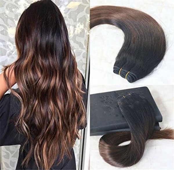 Extensões de cabelo humano balayage cor natural preto ombre chocolates marrom cabelo humano real dupla trama balayage pacotes de cabelo 5014872