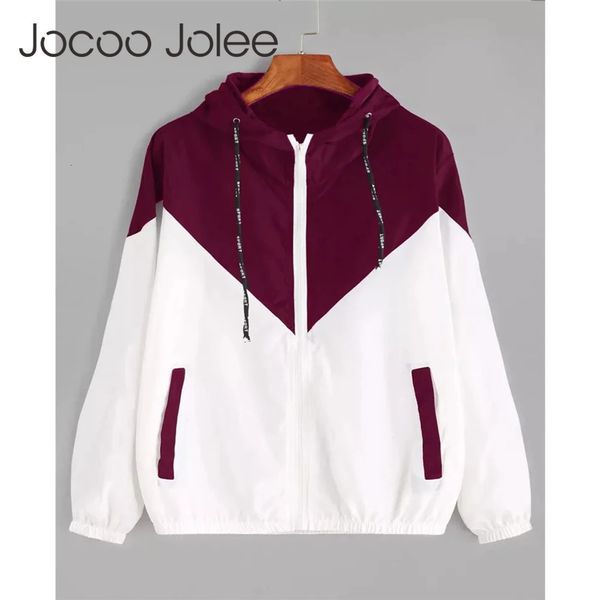 Jocoo Jolee Frühling Herbst Mode Mit Kapuze Zwei Ton Windjacke Jacke Zipper Taschen Casual Lange Ärmel Feminino Mäntel Outwear 240226