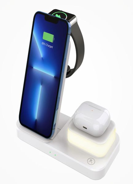 Supporto per caricabatterie wireless veloce Qi 4 in 1 con lampada notturna per iPhone 13 12 11 X 8 Apple Watch 7 Airpods Pro LED pieghevole Chargin4392006