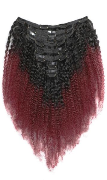 Clip-In-Extensions aus peruanischem Echthaar, Afro-verworrene Locken, für Frauen, 8 Stück, 120 g, Set Ombre-Farbe T1B 99J1033107