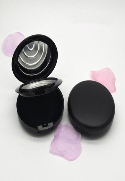 Schwarzes Kunststoff-Puder-Blush-Glas mit Spiegel, Aluminium-Tablett, leere tragbare Kosmetikbox, Klappdeckel, Verpackungsbehälter F201728287626948