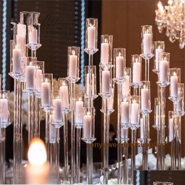 Parti Dekorasyonu Toptan 10 kol uzunluğunda modern açık akrilik tüp kasırgası kristal mum tutucular düğün masası centerpiece dhn61
