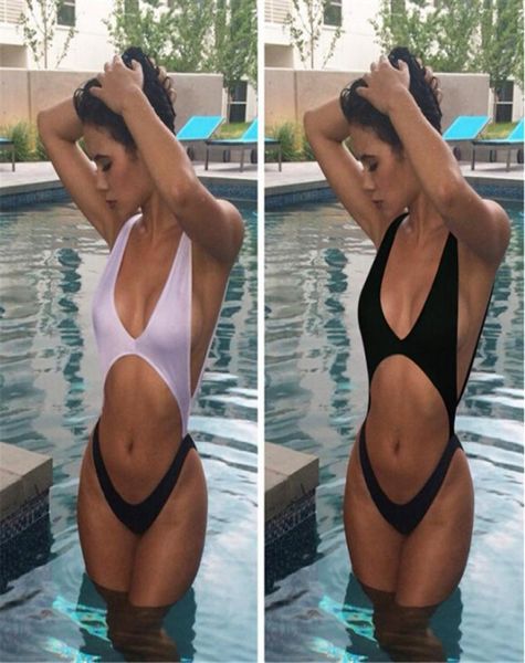 2019 Nuovo arrivo Bianco Nero body Sexy taglio alto 1 costume intero Backless Costumi da bagno Donna Costume da bagno Beachwear Monokini3246825