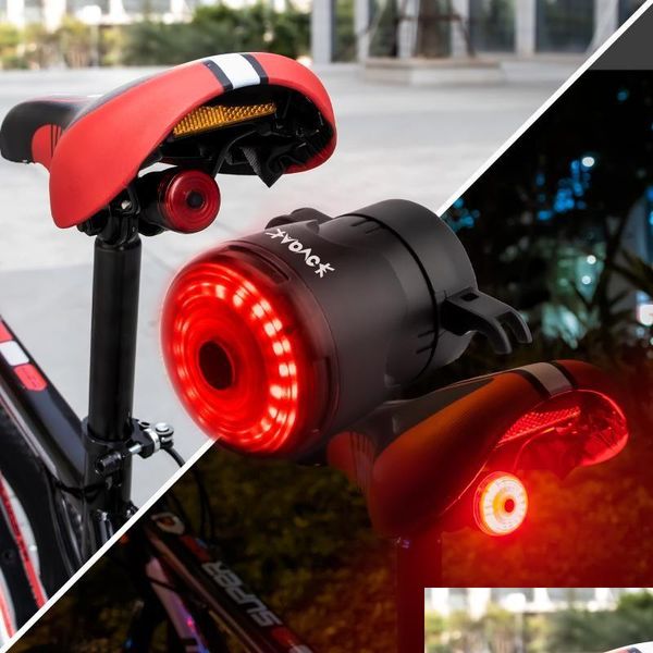 Luci per bici Luce ricaricabile Led Mtb Illuminazione posteriore per bicicletta Smart Matic Lanterna sveglia Ipx6 Antipioggia e consegna goccia bici Sport Dhhs1