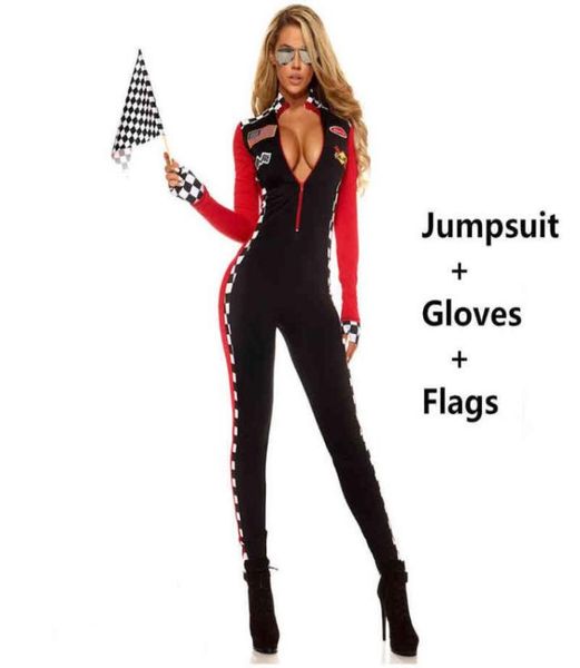 Plus Size Mulher Sexy Mangas Compridas Race Car Driver Macacão Racer Racing Girl Uniforme com Luvas Conjunto Halloween Traje Cosplay H223722577