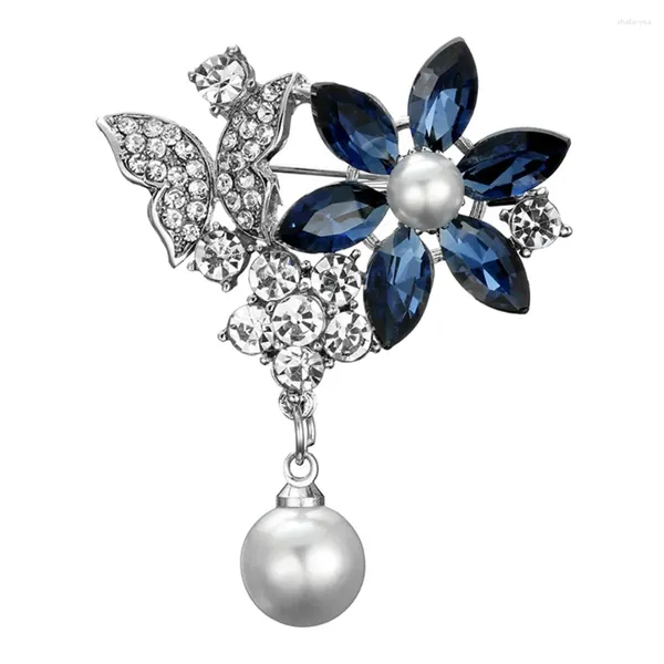 Broschen Charme Blau Kristall Blume Perle Tropfen Für Frau Hochzeit Bouquets Luxus Kragen Mantel Brosche Pins Kleidung Schmuck Geschenk