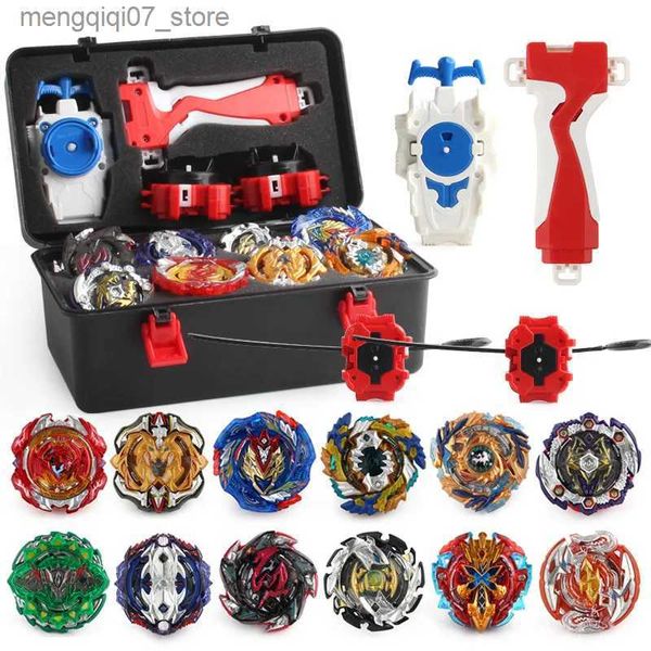 Beyblades Metal Fusion Toupie s Set com Grip Launcher 12pcs giroscópio e 2x antena de régua na caixa de ferramentas girando brinquedos giroscópios para crianças JY8801 L240304