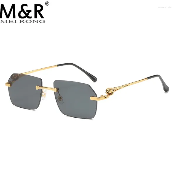 Óculos de sol 2024 Men's Borderless Square Sunglasse Moda Gradiente Leopardo Cabeça Metal Óculos Pernas Ao Ar Livre Condução Sol Proteção Sunnie