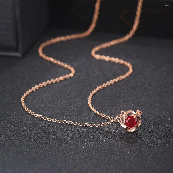 Pingente colares 2024 flor de cristal vermelho para mulheres zircônia rosa cor de ouro na moda presente de casamento meninas moda jóias n179