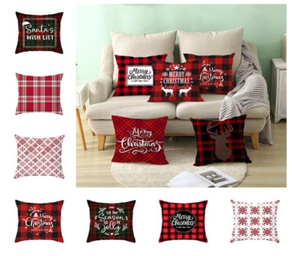 Têxteis para casa Natal Fronha Moda Veados Impressão Vermelho Estilo Verificação Capas de Almofada Capas de Almofada Decoração de Natal Cama S5793578