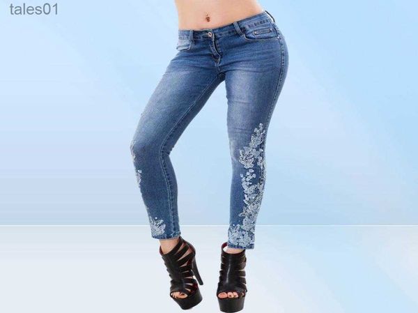 Calças de brim femininas nova moda jeans borboleta bordado lápis calças femininas senhoras cintura baixa moda verão denim calças5741738 240304