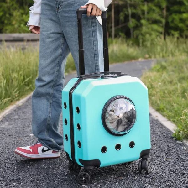 Passeggini da viaggio per cani da compagnia Air Box Trolley per animali domestici Carrello per capsule trasparenti per cuccioli Borsa per trasportini per gatti con ruote