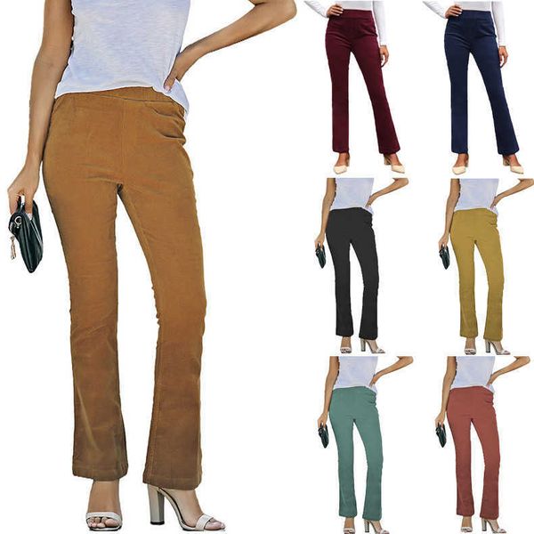 Calças femininas outono e inverno roupas femininas cor sólida cintura alta magro micro flare calças veludo elástico casual