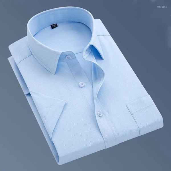Мужские классические рубашки больших размеров, мужская футболка для бизнеса, летняя мода с коротким рукавом, синий, белый цвет, крутой бренд, в полоску