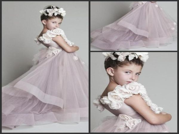 El yapımı çiçekler küçük açılı balo elbisesi çiçek kızlar039 elbiseler ucuz tül askısız prenses çocuk düğün parti pageant d2215399