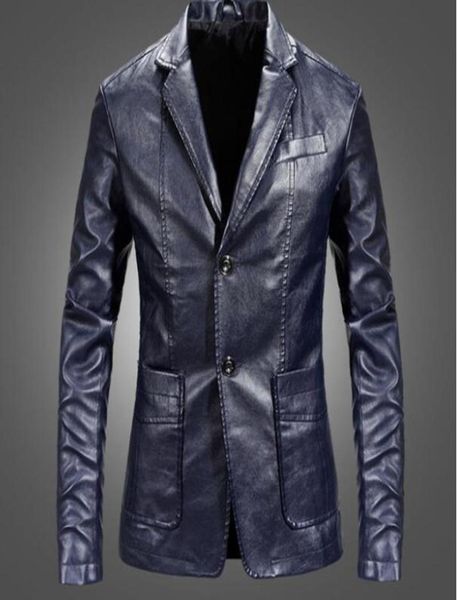 PU Leder Blazer Männer Casual Herren Anzug Jacke Beiläufige Dünne Motorrad Faux Leder Anzug Homme Kostüm1410862