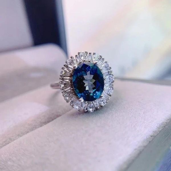 Cluster-Ringe 3ct 8mm 10mm VVS London Blue Topas Ring für Party Natur 925 Silber Schmuck mit Vergoldung