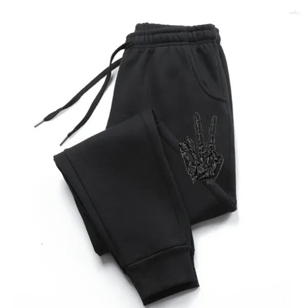 Pantaloni da uomo V-sign Disegno a mano Pantaloni sportivi da uomo Pantaloni classici neri bianchi da strada Funky Pantaloni hippie in cotone casual all'ingrosso