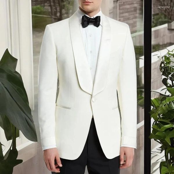 Ternos masculinos de casamento bege blazer xale lapela único breaated um botão duplo ventilação formal festa elegante 2 peça jaqueta calças