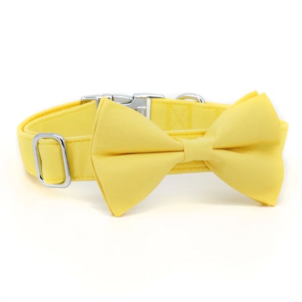 Halsbänder Solides gelbes Hundehalsband, personalisiertes Hundehalsband mit Schleife und passender Leine