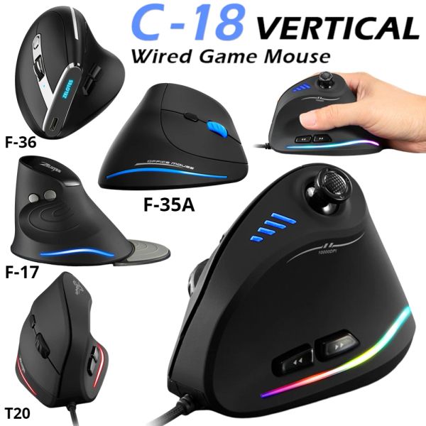 Mäuse für ZELOTES Vertikale Gaming-Maus, wiederaufladbare Maus, 10000 DPI, verstellbar, ergonomisch, Gamer-Mäuse, USB-verkabelte RGB-optische Maus