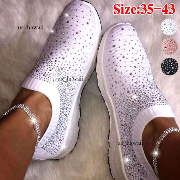 Nuove donne alla caviglia da donna Bling Flats Mocassini moda donna Sneakers da donna in cristallo Slip casual su scarpe da tennis in rete