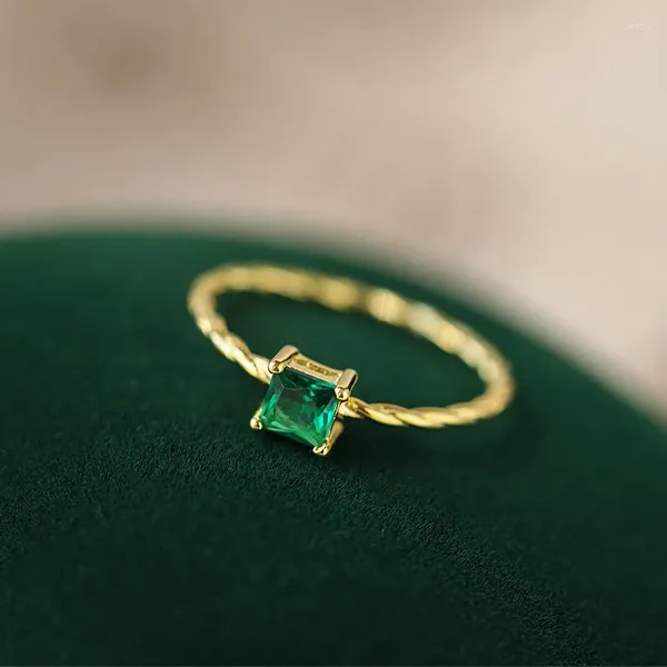 Anelli a grappolo Semplice anello per coppia con diamanti pieni di smeraldi quadrati in oro 14K per donne Gioielli regalo di anniversario in argento sterling autentico