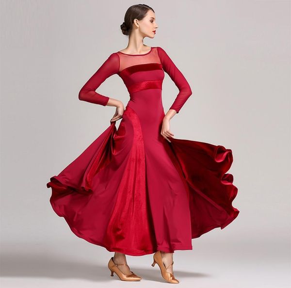 Vermelho preto verde padrão vestido de baile feminino valsa vestido franja dança wear veludo costura trajes de dança moderna flamenco dress5010760
