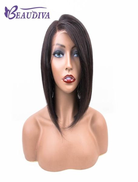 Perucas de cabelo humano com renda frontal curta, peruca bob para mulheres negras, cabelo virgem brasileiro completo e grosso 7509442