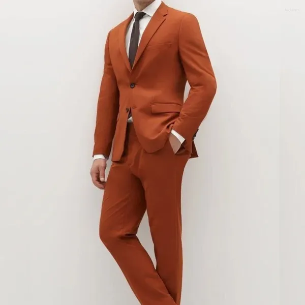 Herrenanzüge Mode Orange Blazer Komplettset 2 Stück Jacke Hose Slim Fit Hochzeit Smart Casual Elegante männliche Kleidung formell