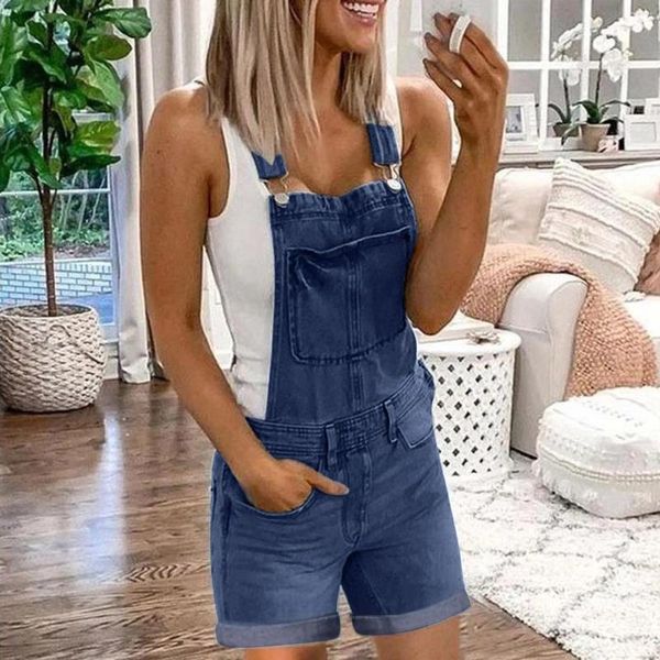 Frauen Jeans Mode Lange Denim Sexy Shorts Hosen Overalls Harajuku Bib Strampler Mit Taschen Für Sommer 2024