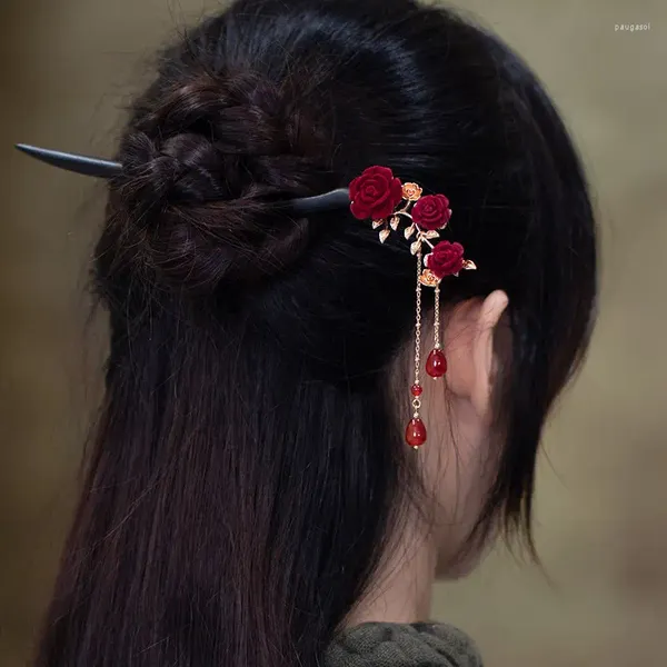 Haarspangen Original Rose Sandelholz Scheibe Haarnadel Antike Hanfu Cheongsam Täglich Marubeni Kopf Chinesische Accessoires