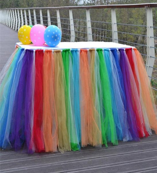 Многоцветная тюль-пачка Юбка на стол Посуда для свадьбы Декор на день рождения Кружевная крышка стола Украшения для домашнего текстиля WX98704015370