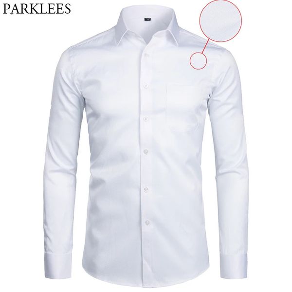 Camisa de vestido de negócios branco homens moda slim fit manga longa sólida camisas casuais homens trabalhando camisa de desgaste de escritório com bolso S-8XL 240228