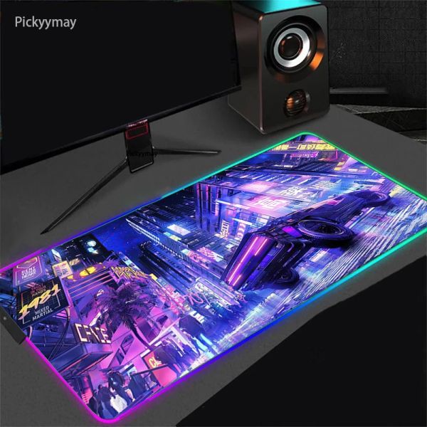 Коврики RGB Большой игровой коврик для мыши Коврик для мыши в стиле киберпанк со светодиодной подсветкой, резиновый стол, игровые коврики, компьютерный коврик, клавиатура, ноутбук, стол, ковер