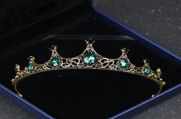 Coroa de casamento vintage verde escuro strass frisado acessórios para o cabelo bandana coroa tiara fita headpiece jóias 8836259