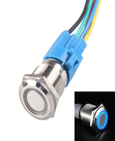 Interruttore a pulsante in metallo Angel Eye da 16 mm con presa LED blu luce 1NO 1NC interruttore autobloccante per auto DC 12V universale2925372