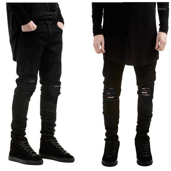 Erkek kot pantolon moda erkekler siyah sıska yırtılmış streç ince batı hip hop swag denim motosiklet bisikletçisi pantolon jogger1 240305